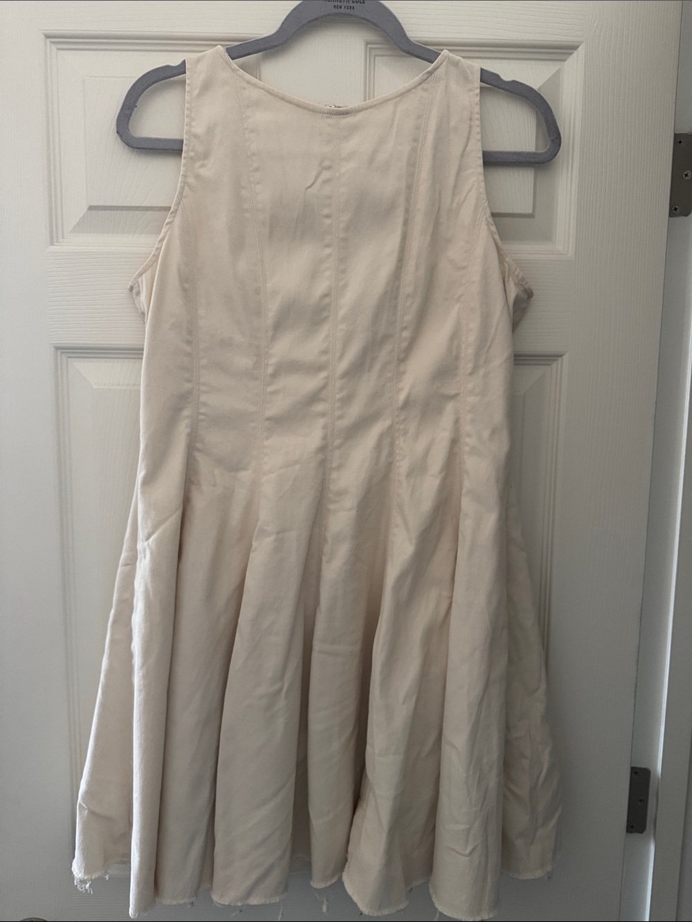 Cream Raw Hem Fit-and-Flare Dress